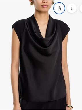 Donna Karan Black Satin Drape Cowl Sleeveless Top